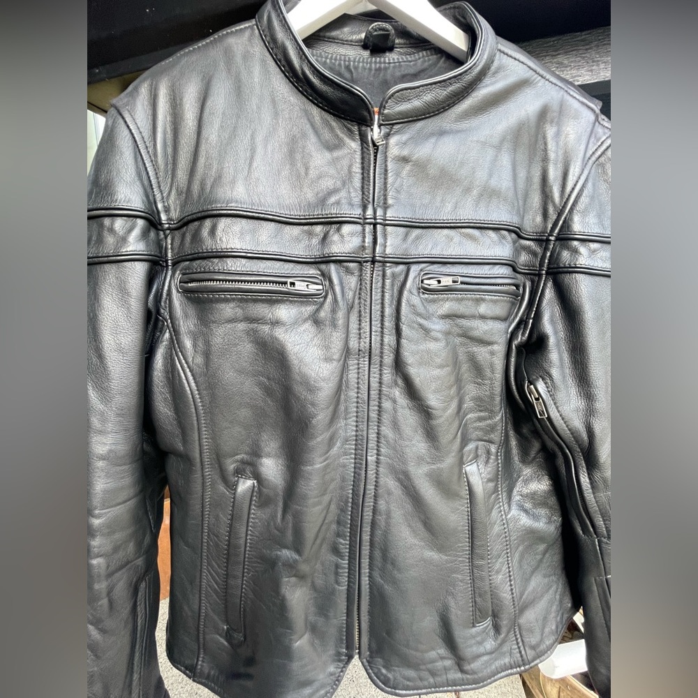 Black First classic leather gear motorcycle riding jacket with vest XL XXL - Picture 14 of 14